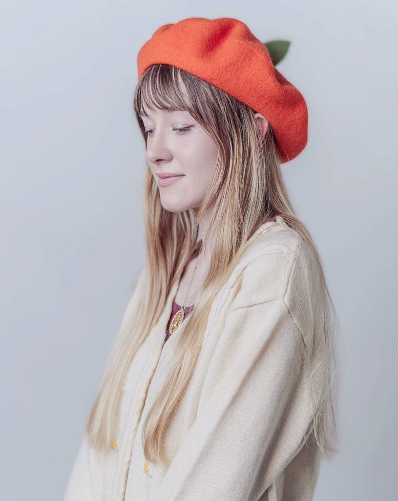 Orange/Lemon Beret for Women and Kids.