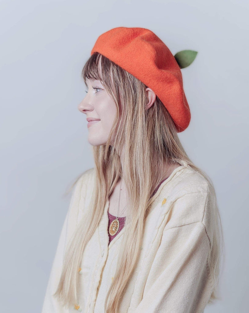 Orange/Lemon Beret for Women and Kids.