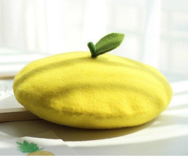 Orange/Lemon Beret for Women and Kids.