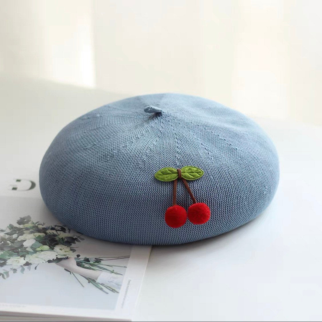 Cherry Beret Hat for Women and Girls.