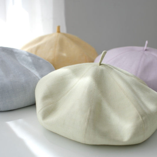Oversized Spring Summer Solid Colour Linen Beret for Women.