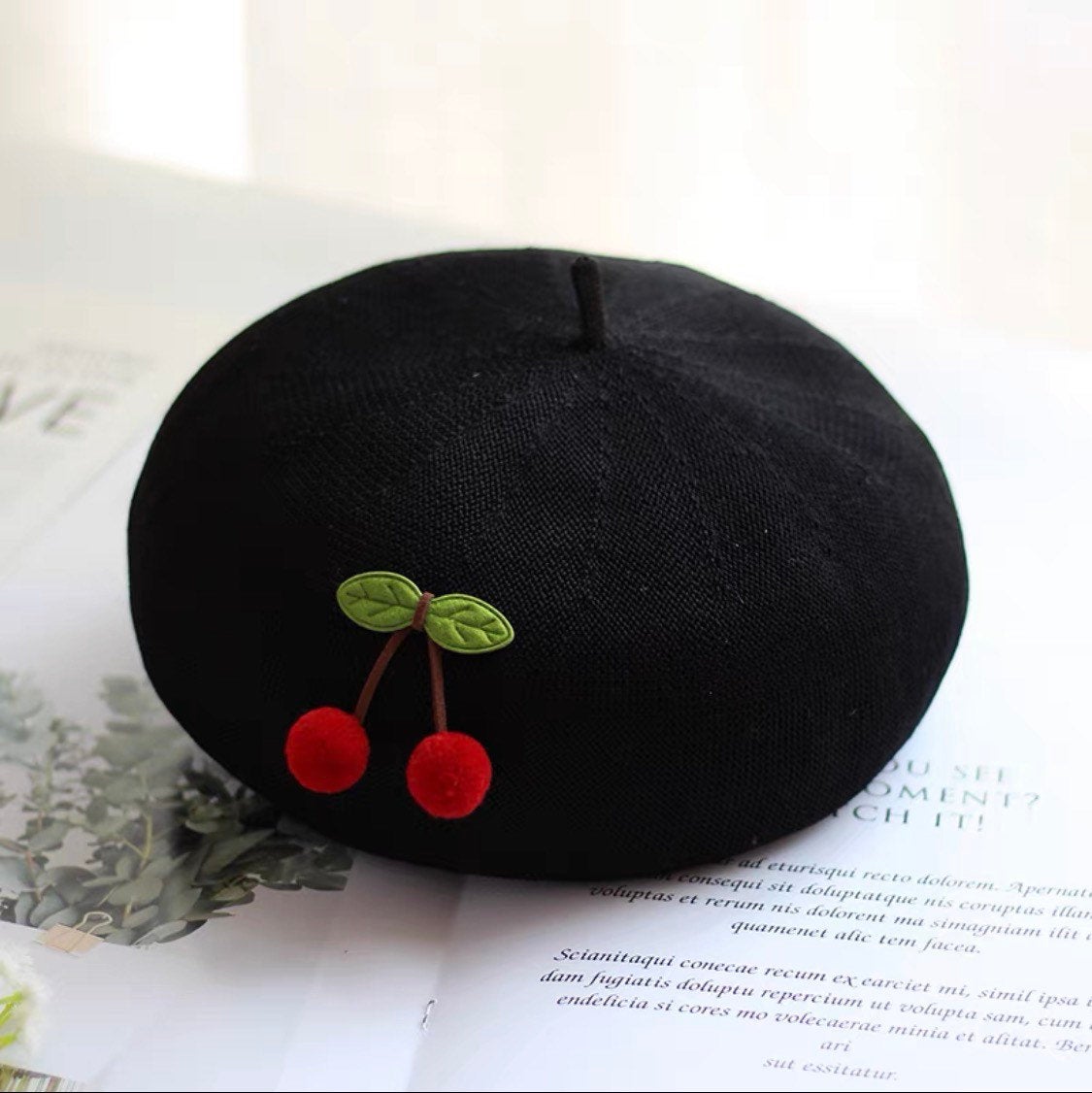 Cherry Beret Hat for Women and Girls.