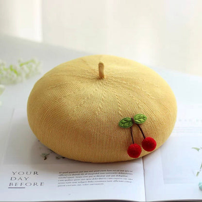 Cherry Beret Hat for Women and Girls.