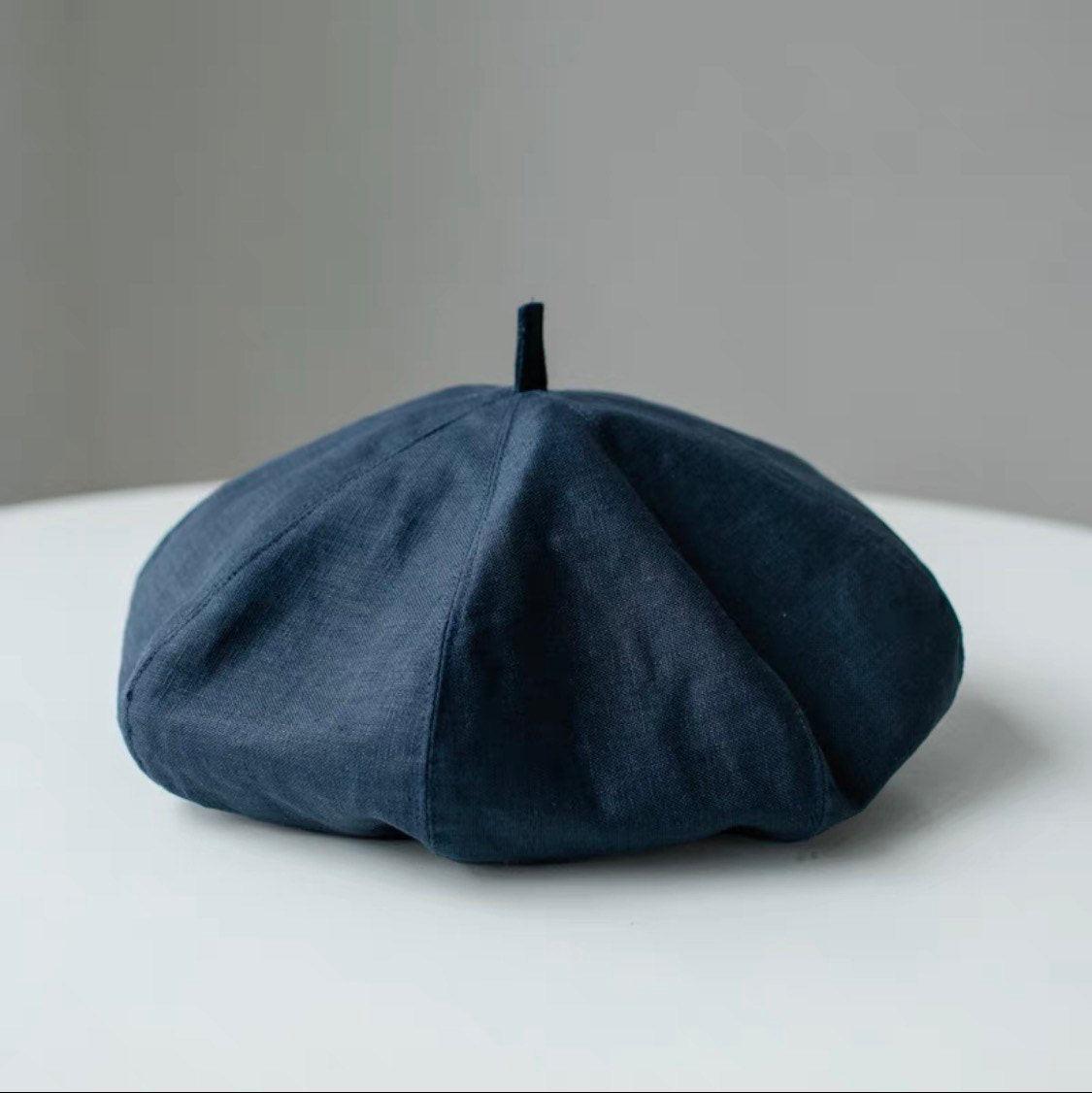Oversized linen French beret for women – Navy