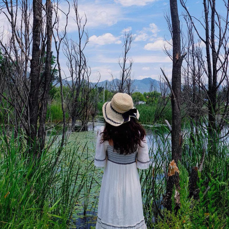 Oversized Summer Straw Hat with Bow Tie.