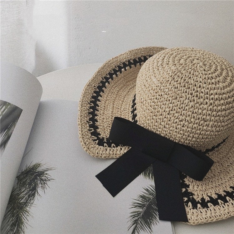 Oversized Summer Straw Hat with Bow Tie.