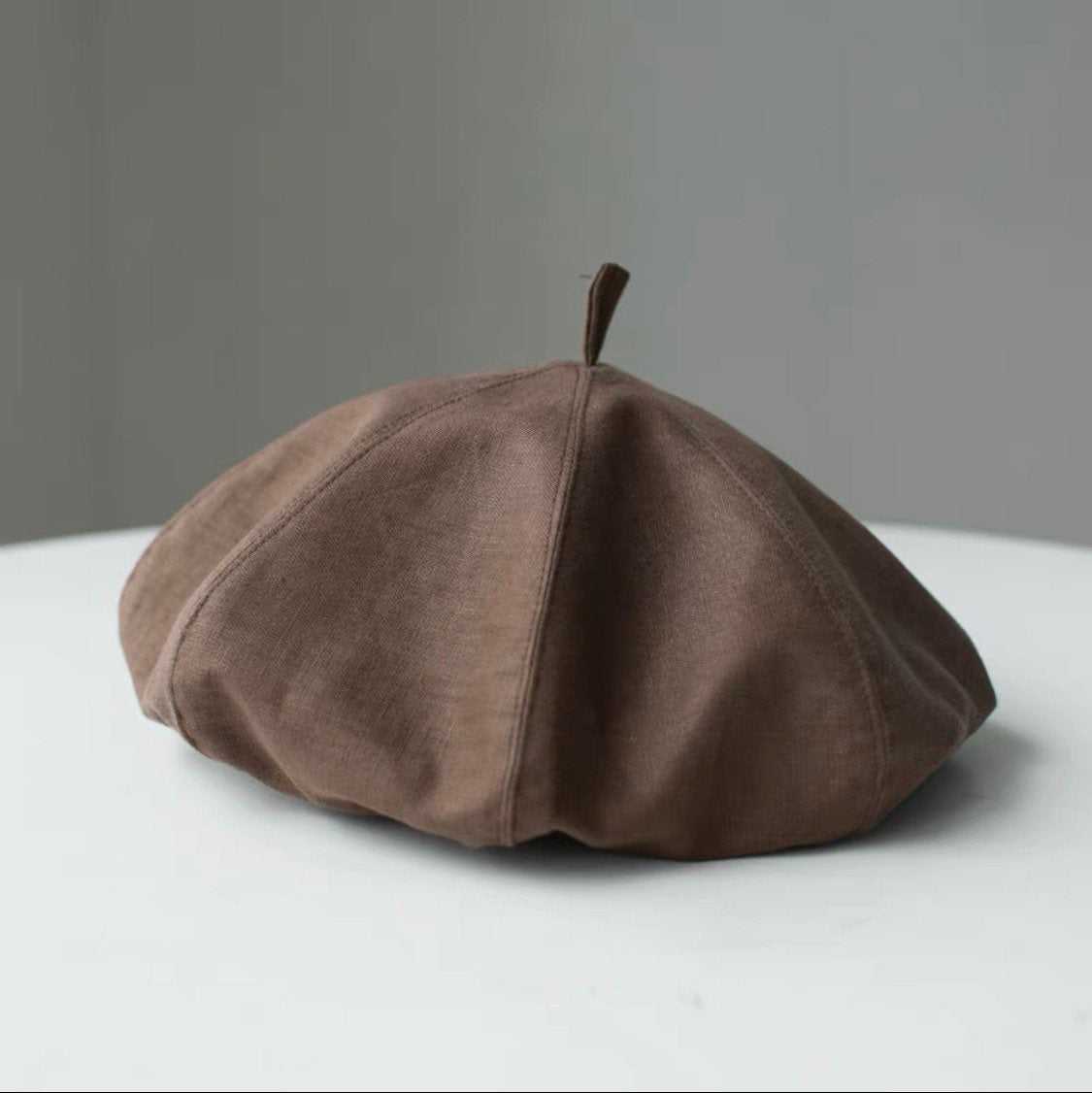 Oversized linen French beret for women – Brown