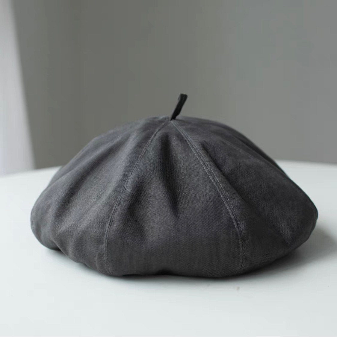 Oversized linen French beret for women – Dark Gray