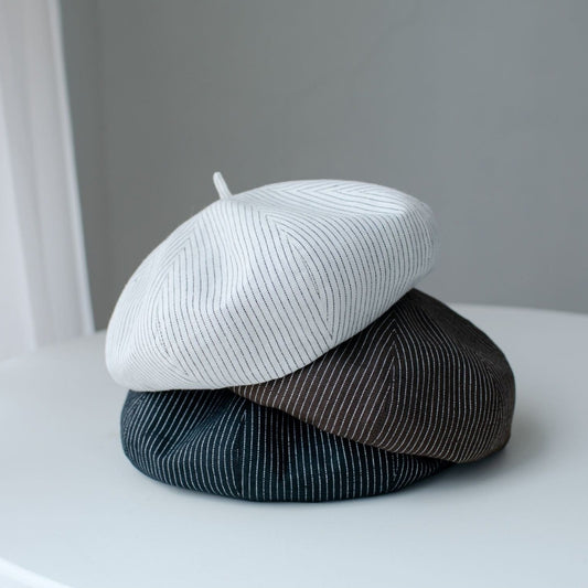 Oversized Spring Summer Stripped Linen Beret for Women and Girls.