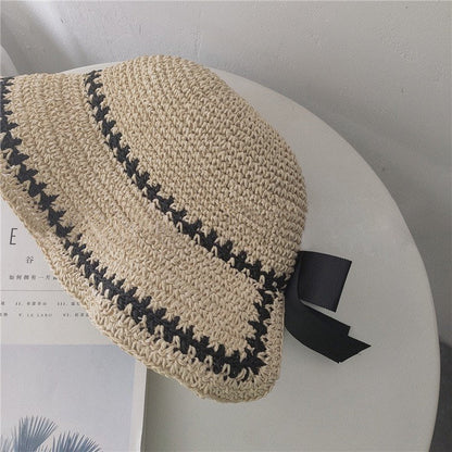 Oversized Summer Straw Hat with Bow Tie.