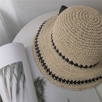 Oversized Summer Straw Hat with Bow Tie.