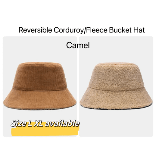 Reversible Winter Double-sided Corduroy Fleece Unisex Bucket Hat.