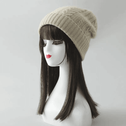 Patterned Slouchy Cashmere Beanie Hat for Women.