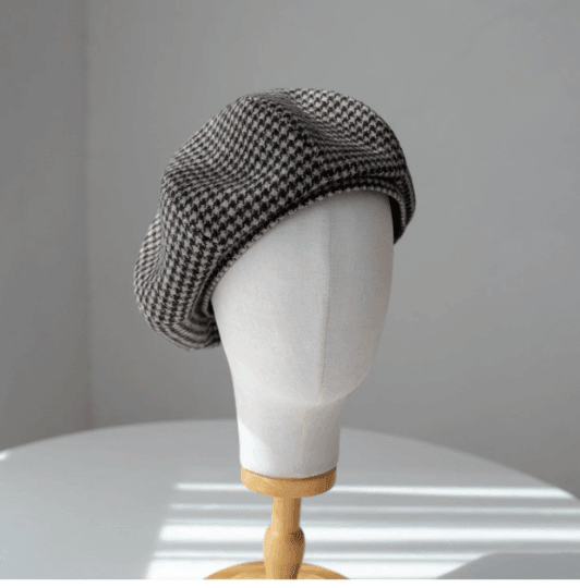 Houndstooth Oversized Unisex Wool Beret.