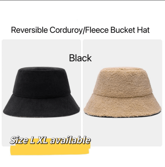 Reversible Winter Double-sided Corduroy Fleece Unisex Bucket Hat.