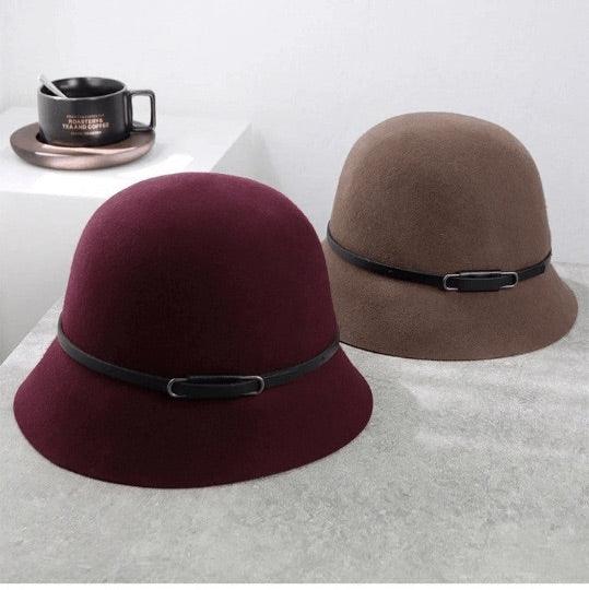 Adjustable Wool Cloche Hat for Women.