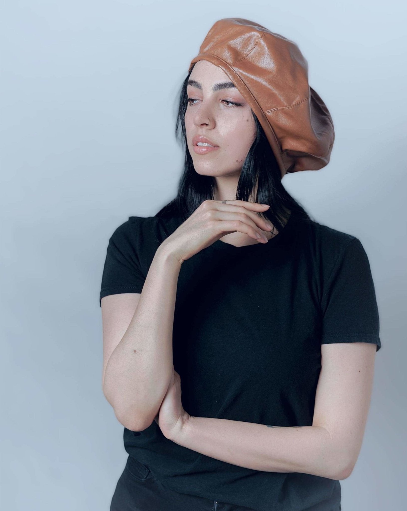 Oversized  Leather Beret for Girls/Women.
