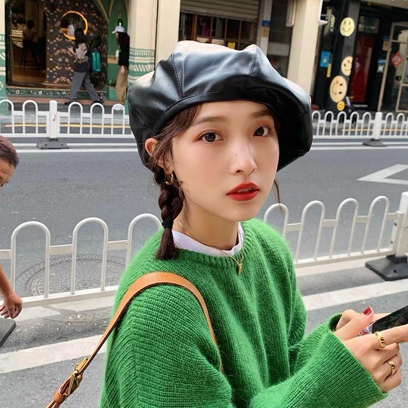 Oversized  Leather Beret for Girls/Women.