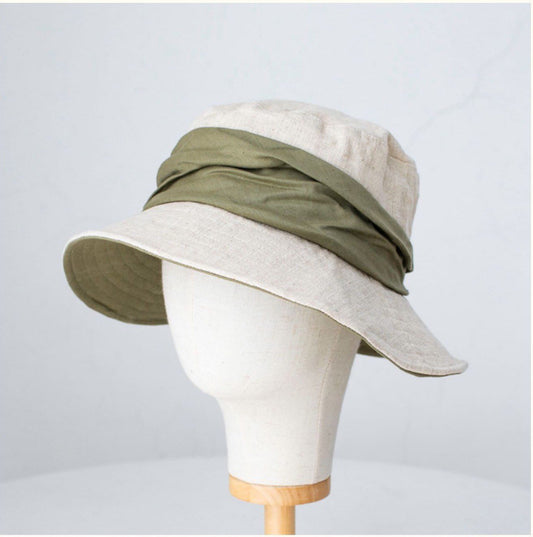 Linen & Cotton Foldable Bucket Hat for Women and Girl.