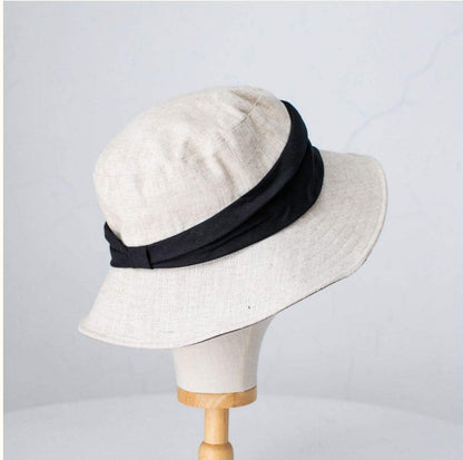 Linen & Cotton Foldable Bucket Hat for Women and Girl.