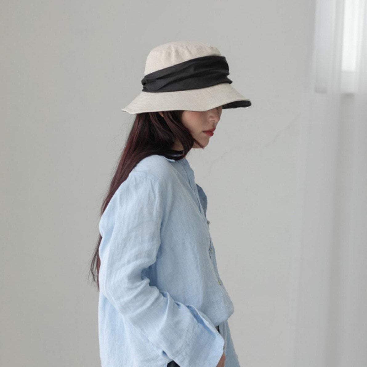 Linen & Cotton Foldable Bucket Hat for Women and Girl.