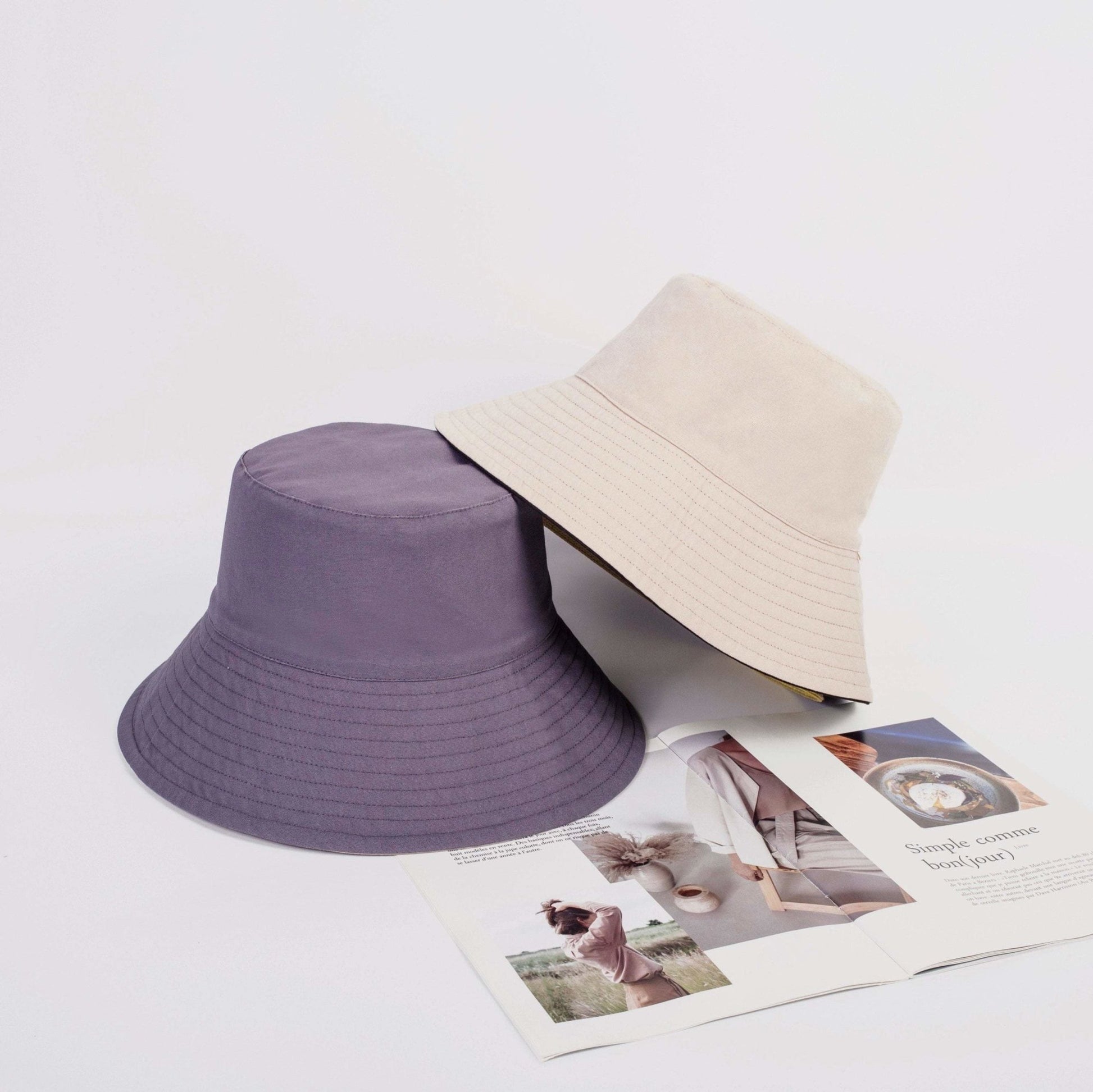 M L XL XXL Reversible Wide Brim Bucket Hat | MspineappleCrafts Gray-Beige / L:58-60 cm