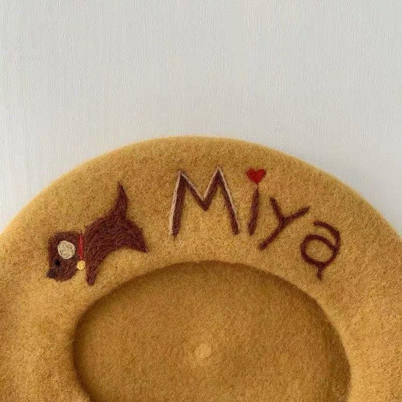 Personalized Wool Beret for Women/Girl/Kid, Embroidered Beret with Your Name and Pattern.