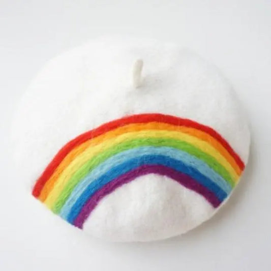 Rainbow Wool Beret for Women and Girls.