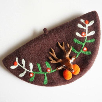 Reindeer Wool Berets Hat for Women and Kid.