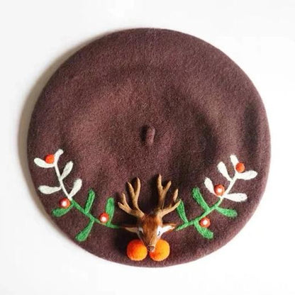 Reindeer Wool Berets Hat for Women and Kid.