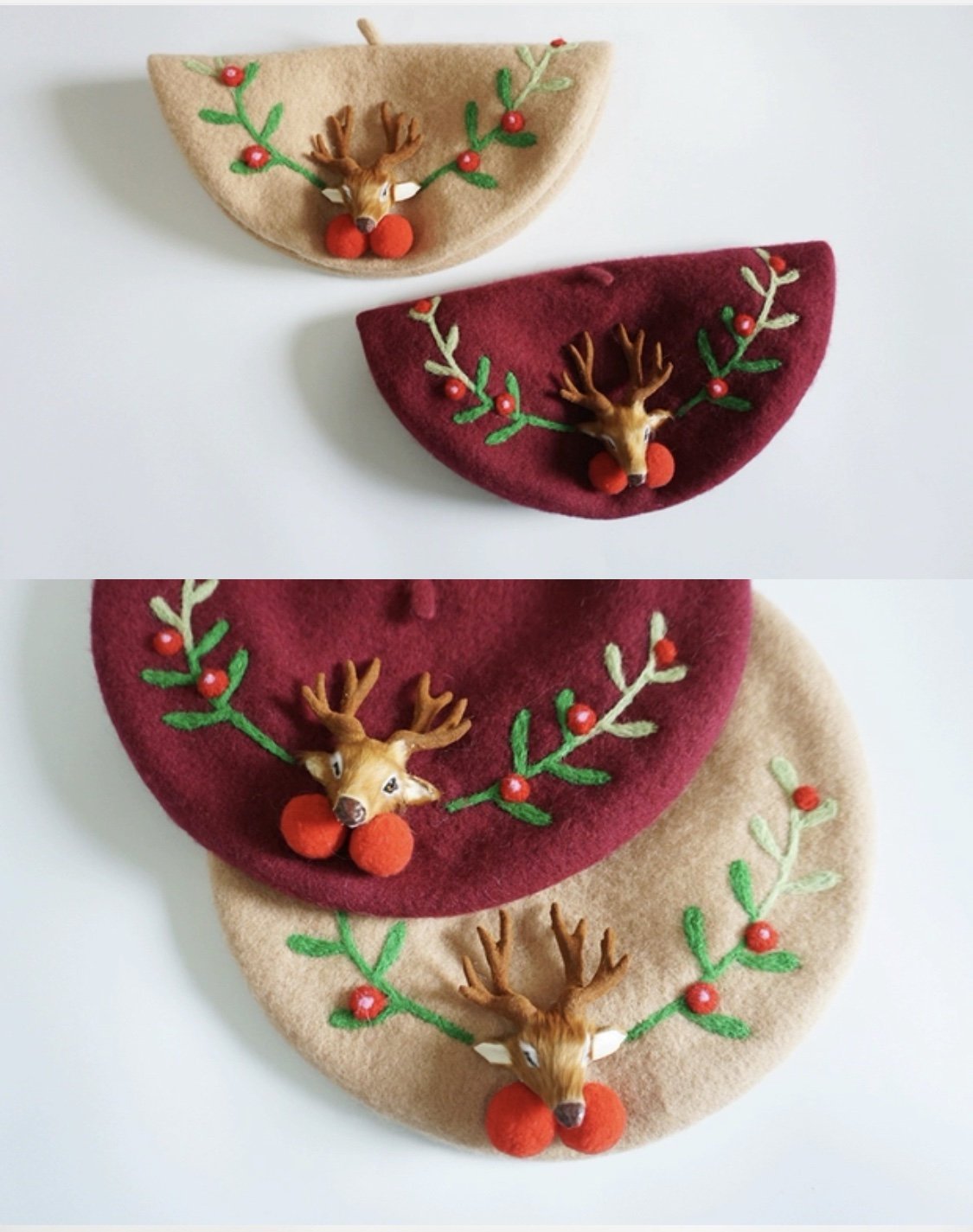 Reindeer Wool Berets Hat for Women and Kid.