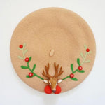 Reindeer Wool Berets Hat for Women and Kid.