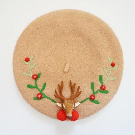 Reindeer Wool Berets Hat for Women and Kid.