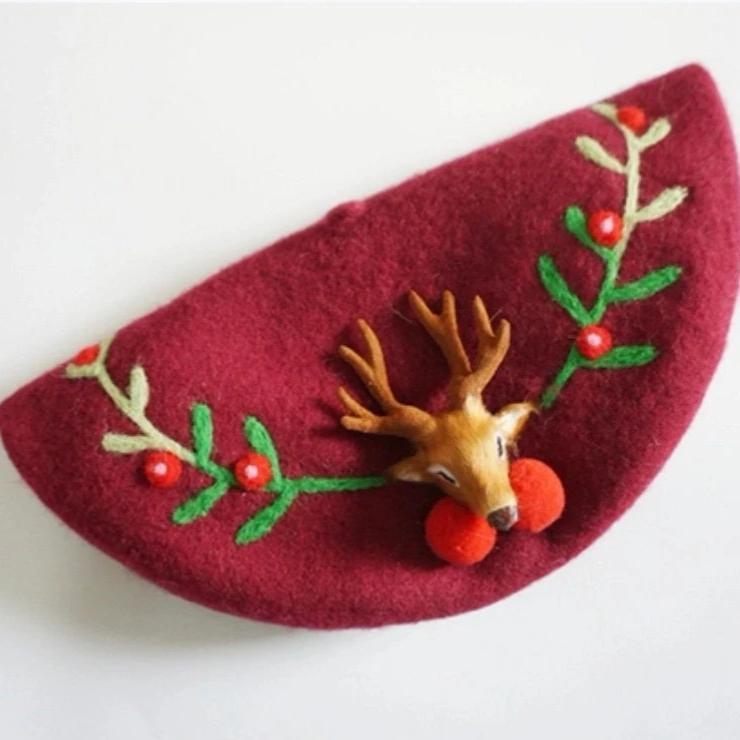 Reindeer Wool Berets Hat for Women and Kid.