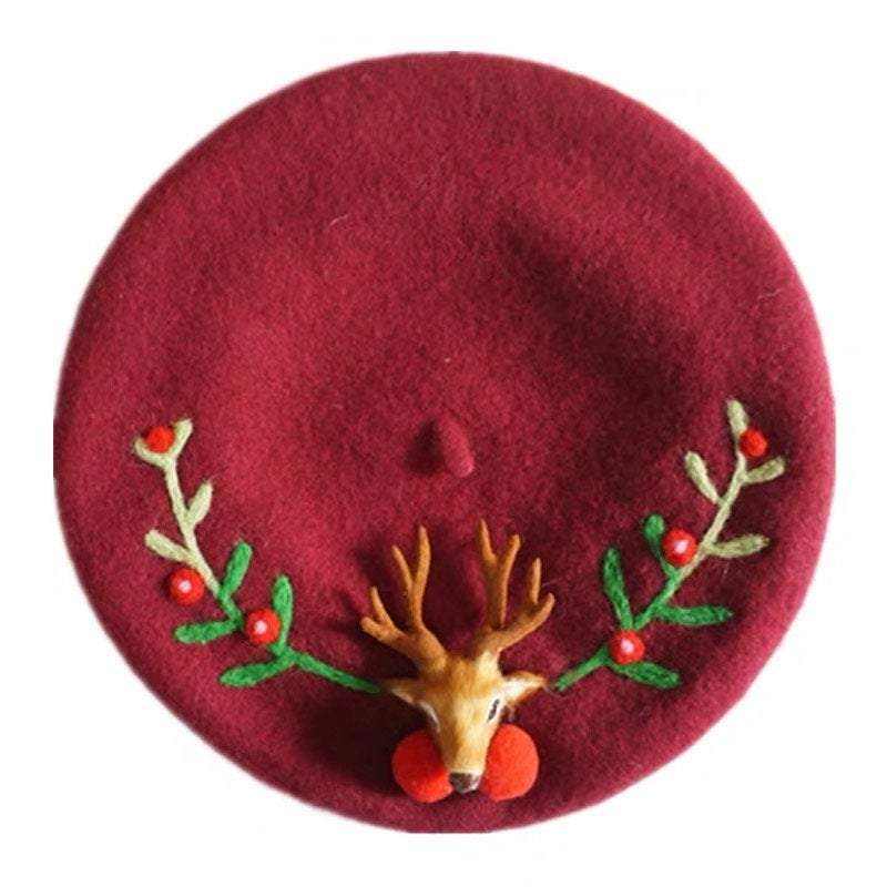 Reindeer Wool Berets Hat for Women and Kid.