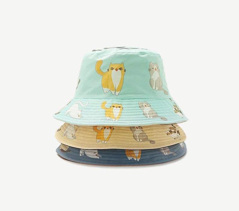 Reversible Cat Print Bucket Hat for Women and Girls.