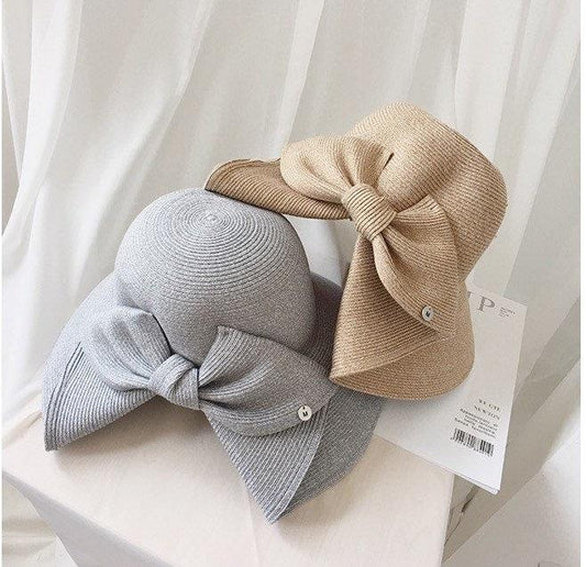 Wide Brim Straw Hat with Bow Tie for Women.