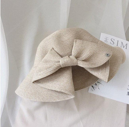 Wide Brim Straw Hat with Bow Tie for Women.