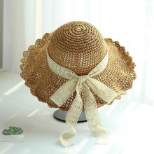 Load image into Gallery viewer, Straw Hat with Bow Tie for Women Girl.