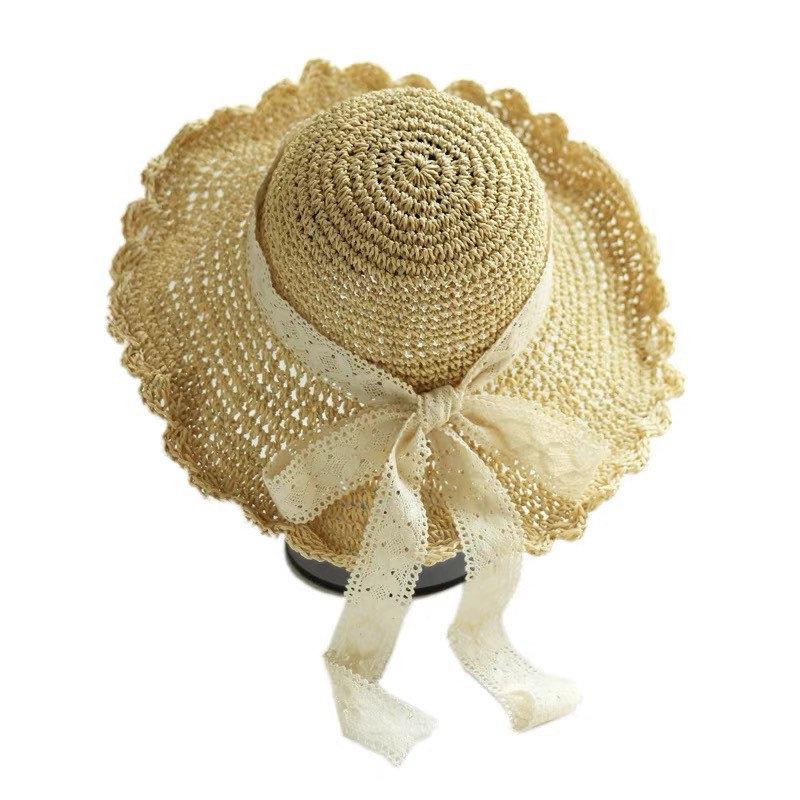 Straw Hat with Bow Tie for Women Girl.