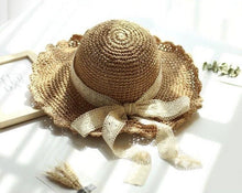 Load image into Gallery viewer, Straw Hat with Bow Tie for Women Girl.