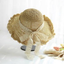 Load image into Gallery viewer, Straw Hat with Bow Tie for Women Girl.