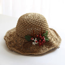 Load image into Gallery viewer, Straw Hat with Red Berries and Antler for Women/Girls.