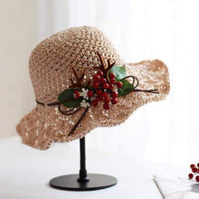 Load image into Gallery viewer, Straw Hat with Red Berries and Antler for Women/Girls.