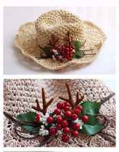 Load image into Gallery viewer, Straw Hat with Red Berries and Antler for Women/Girls.