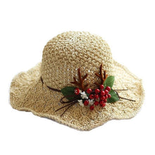 Load image into Gallery viewer, Straw Hat with Red Berries and Antler for Women/Girls.