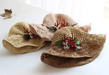 Load image into Gallery viewer, Straw Hat with Red Berries and Antler for Women/Girls.