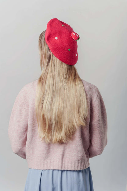 Strawberry Beret Hat for Women and Kids.