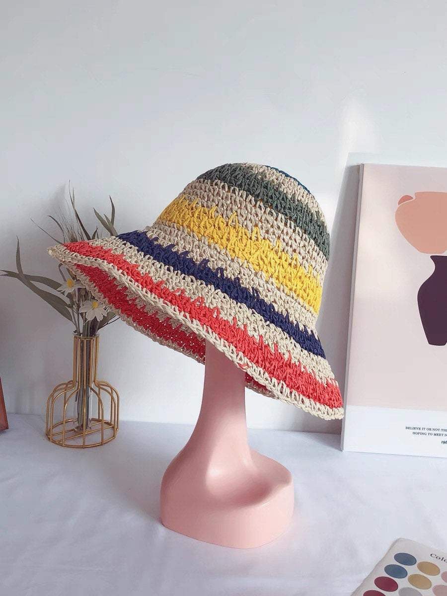 Summer Rainbow Straw Hat for Women/Girl.