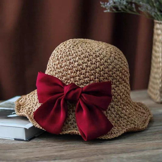 Summer Straw Beach Hat with Bow Tie for Women/Girl.